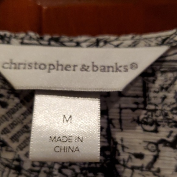 Christopher & Banks Black White Flowy Blouse Newspaper Print Cardigan Sheer Med. - Picture 7 of 16
